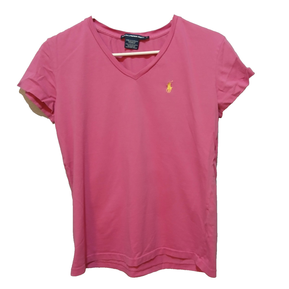 Ralph Lauren Sport T Shirt Womens Size S small Pink V Neck Short Sleeve Cotton